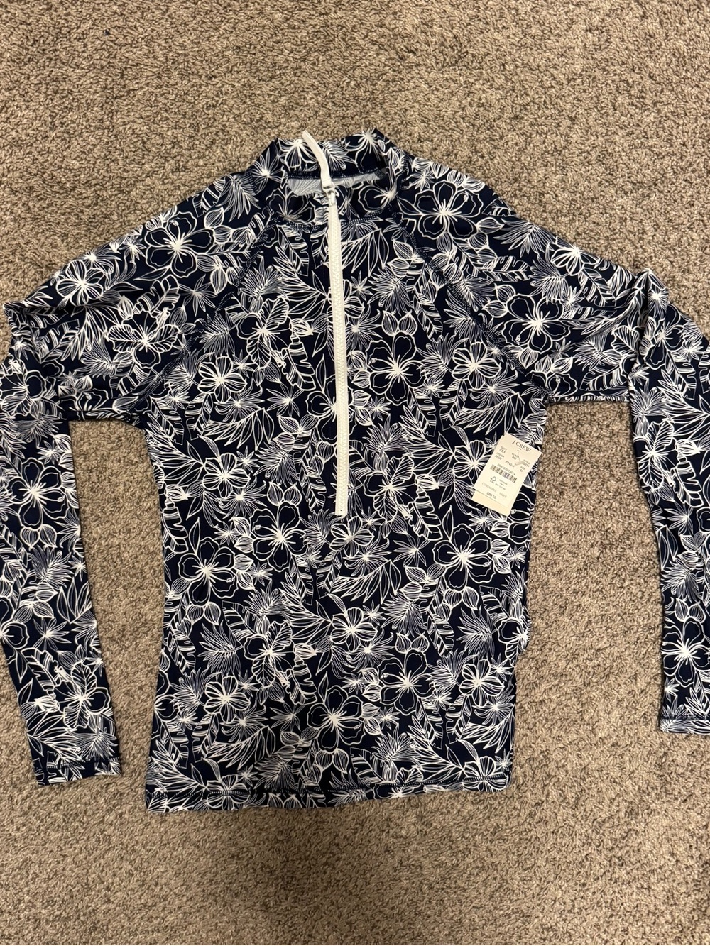 J. Crew Navy and White Floral Rash Guard top SPF 50 - new with tags